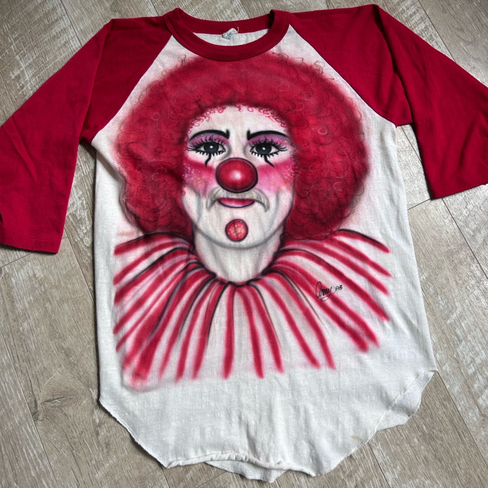 One of a Kind Vintage 80s Clown Raglan Ringer 3/4 sleeves